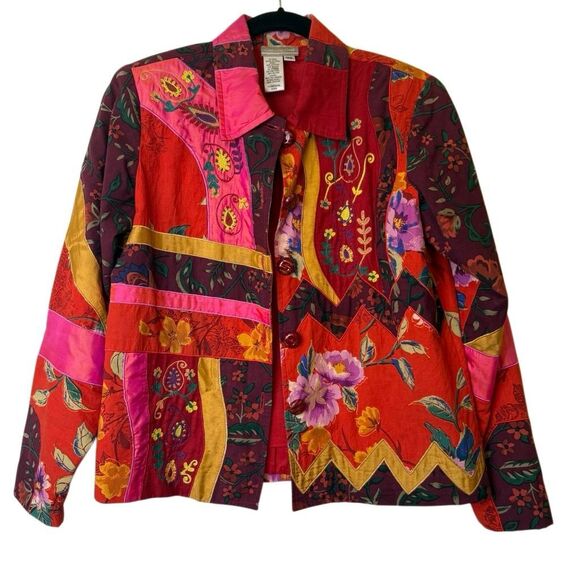 Vintage Coldwater Creek Patchwork, Embroidered Jacket Sz M Artsy, Cottagecore - Picture 4 of 16